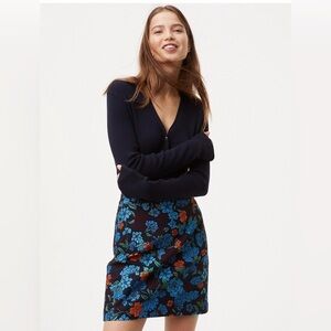 LOFT Black and Blue Floral Mini Skirt